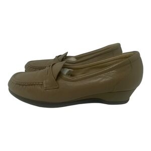 SAS Tripad Womens Leather Loafers Moccasins Wedge Heel Slip On Comfort Beige 8M